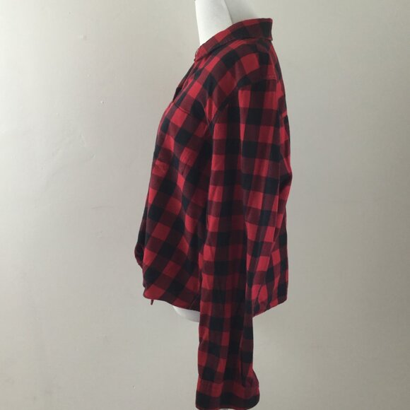 Madewell Red/Black Checkered Flannel Button Down Tie-Front Shirt xl - Picture 4 of 9